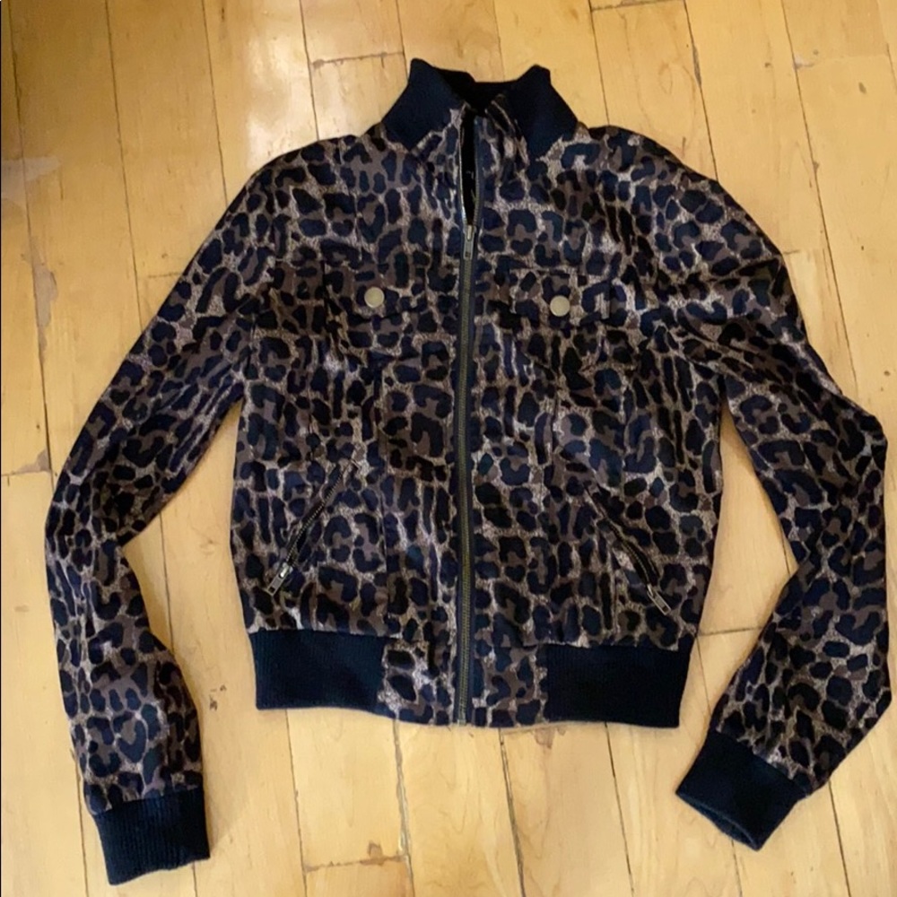 Leopard print zip up bomber